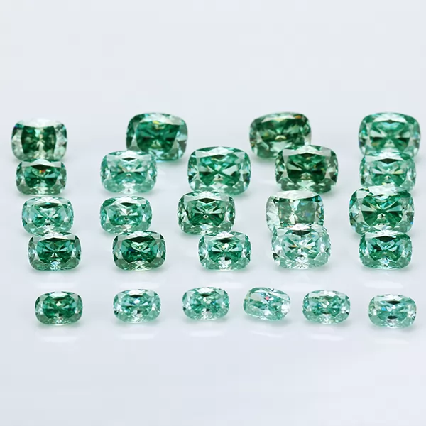 Green Color Cushion Shape Crushed Ice Cut Moissanite