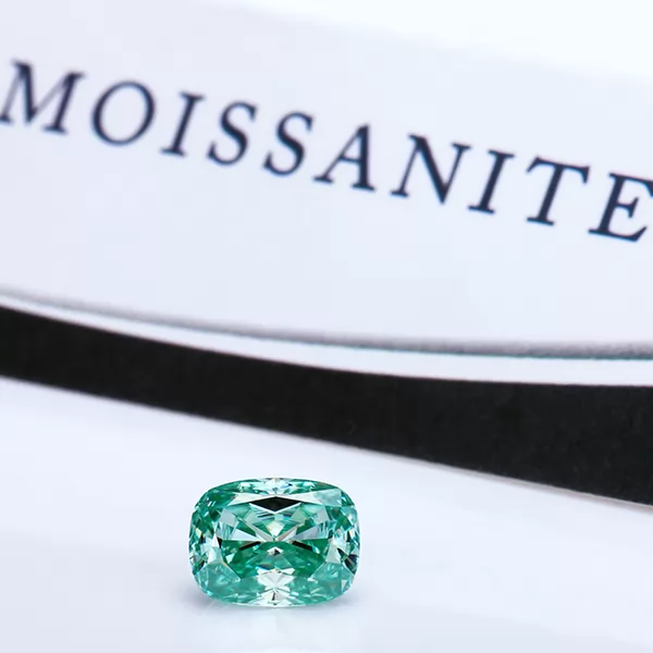 Green Color Cushion Shape Crushed Ice Cut Moissanite