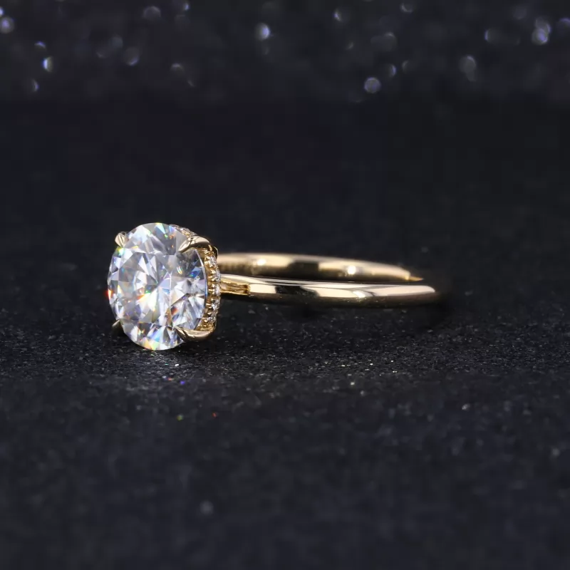 8mm Round Brilliant cut Moissanite with Hidden Halo Engagement Ring