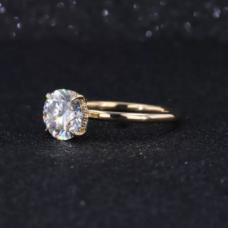 9.5x6.5mm Crushed Ice Cut Oval Moissanite with Hidden Halo Solitaire Ring