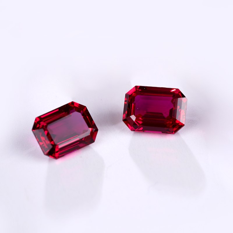 Pigeon Blood Red Octagon Emerald Cut Lab Grown Ruby Gemstone Stone