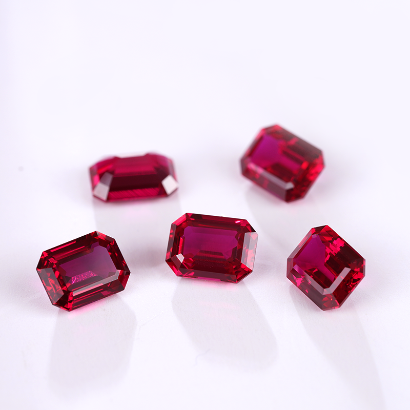 Pigeon Blood Red Octagon Emerald Cut Lab Grown Ruby Gemstone Stone