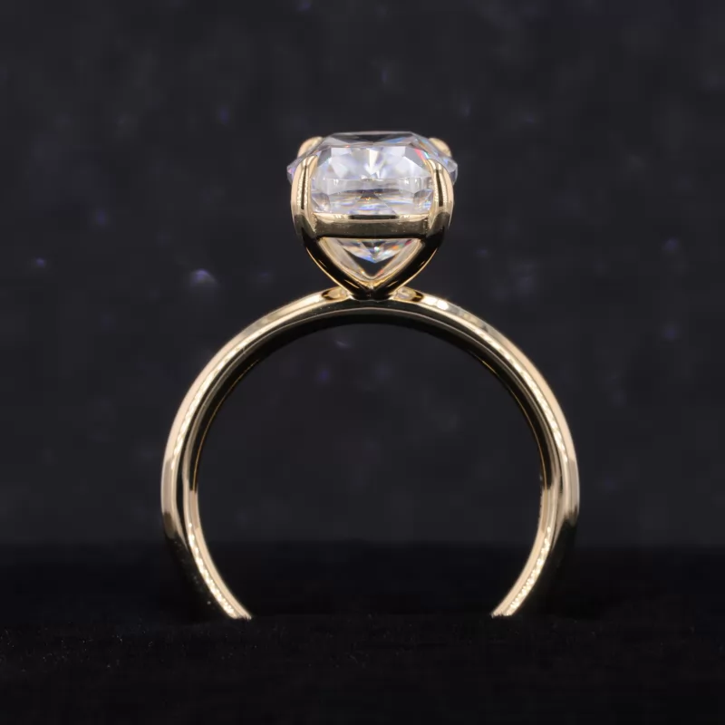 10.5×8mm Long Cushion Shape Crushed Ice Cut Moissanite 18K Yellow Gold Solitaire Engagement Ring