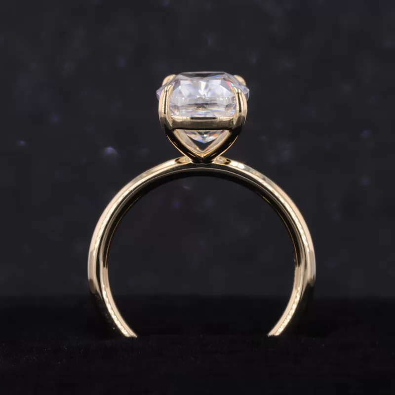 10.5×8mm Long Cushion Shape Crushed Ice Cut Moissanite 18K Gold Solitaire Engagement Ring