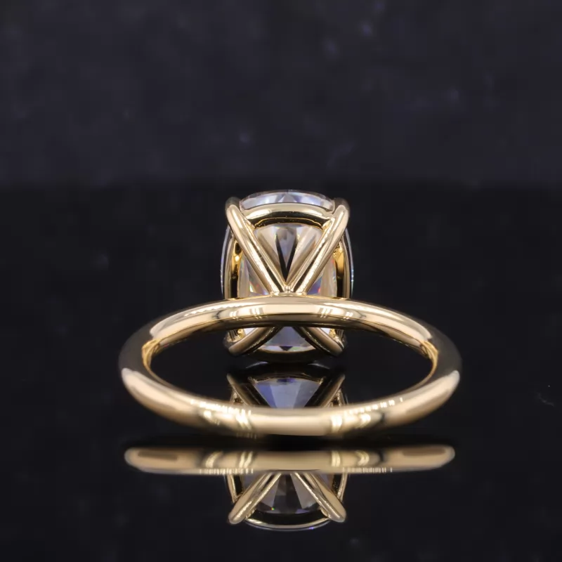 10.5×8mm Long Cushion Shape Crushed Ice Cut Moissanite 18K Gold Solitaire Engagement Ring