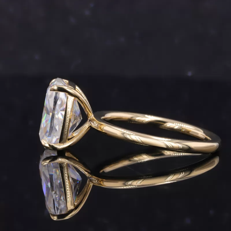 10.5×8mm Long Cushion Shape Crushed Ice Cut Moissanite 18K Gold Solitaire Engagement Ring