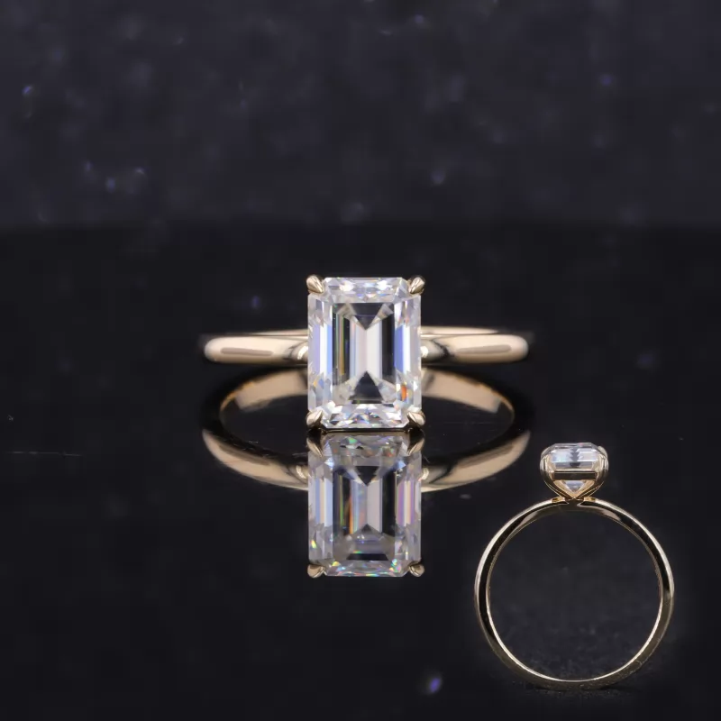 6×8mm Octagon Emerald Cut Moissanite Prong Set 9K Yellow Gold Solitaire Engagement Ring