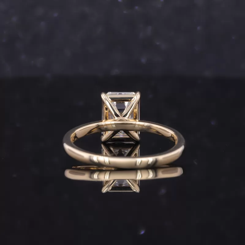 6×8mm Octagon Emerald Cut Moissanite Prong Set 9K Yellow Gold Solitaire Engagement Ring