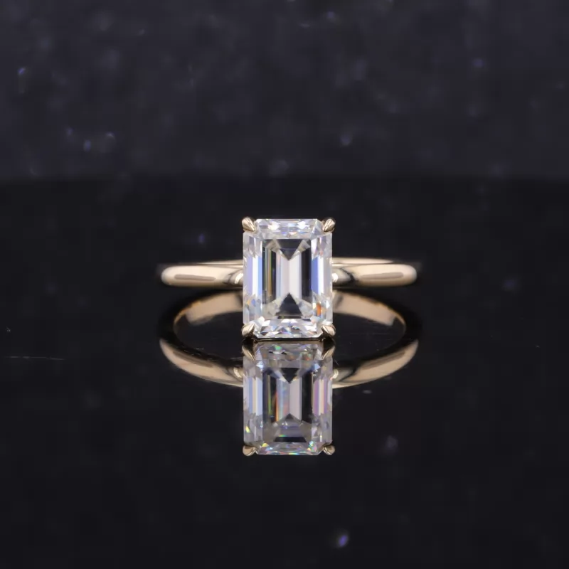 6×8mm Octagon Emerald Cut Moissanite Prong Set 9K Gold Solitaire Engagement Ring