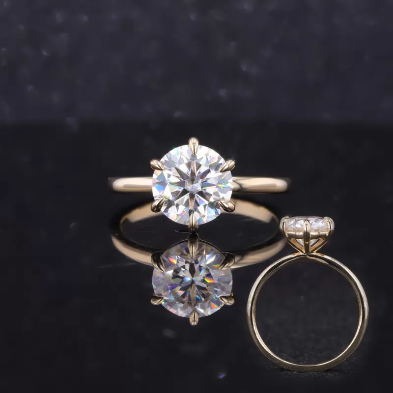 8mm 2ct Round Brilliant Cut Moissanite Six Prongs Solitaire Style Engagement Rings