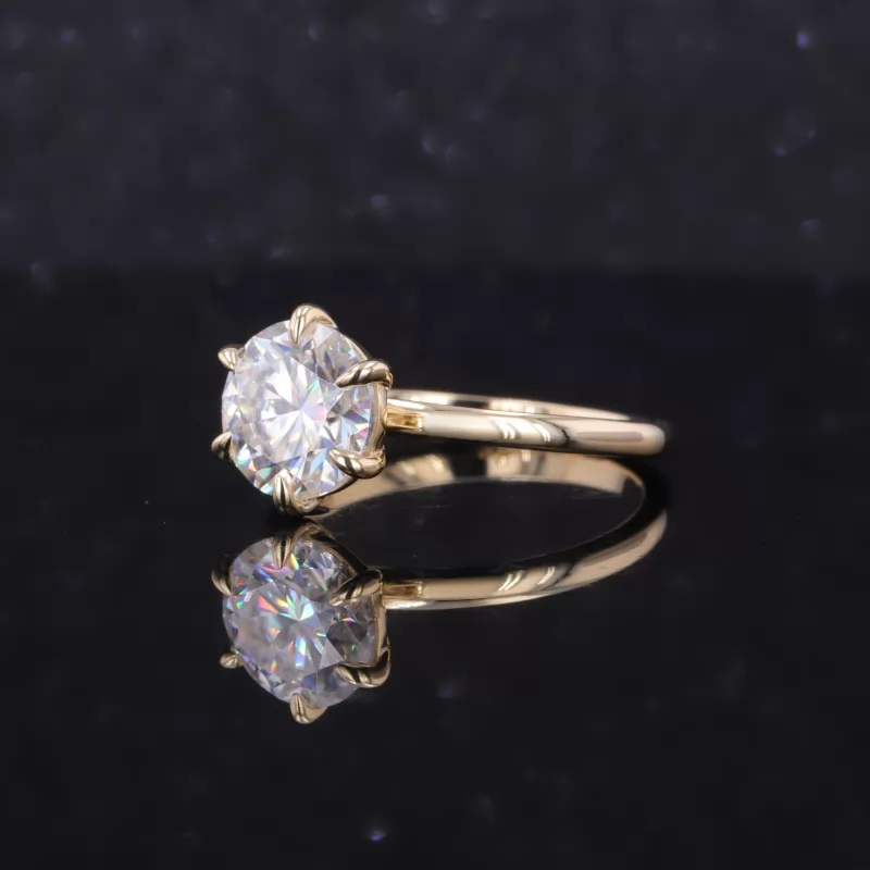 8mm Round Brilliant Cut Moissanite 6 Prongs 9K Yellow Gold Solitaire Engagement Ring