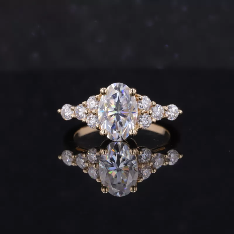 6×9mm Oval Cut Moissanite With Side Moissanite 14K Yellow Gold Engagement Ring