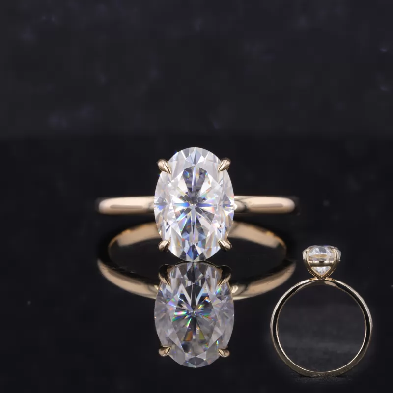 7×10mm Oval Cut Moissanite 9K Yellow Gold Solitaire Engagement Ring