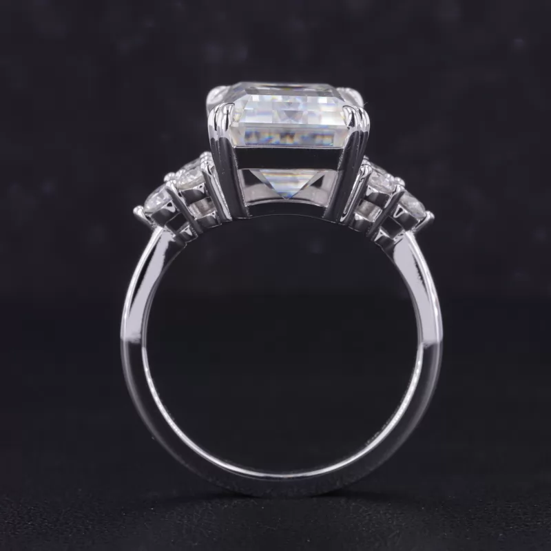 10×14mm Octagon Emerald Cut Moissanite With Side Moissanite 18K White Gold Engagement Ring