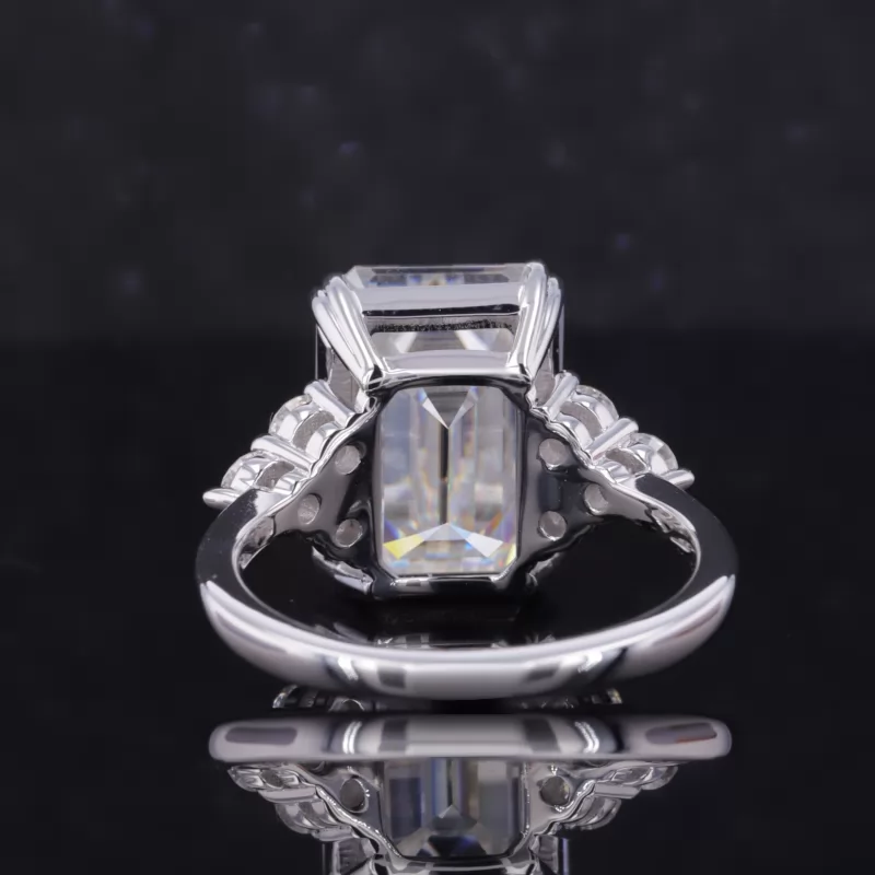 10×14mm Octagon Emerald Cut Moissanite With Side Moissanite 18K White Gold Engagement Ring