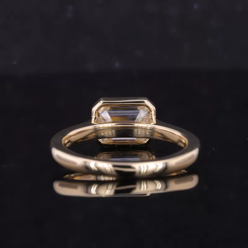 6×8mm Octagon Emerald Cut Moissanite Bezel Set 9K Gold Solitaire Engagement Ring