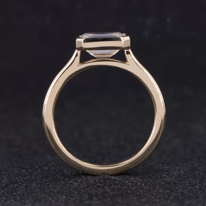 6×8mm Octagon Emerald Cut Moissanite Bezel Set 9K Gold Solitaire Engagement Ring