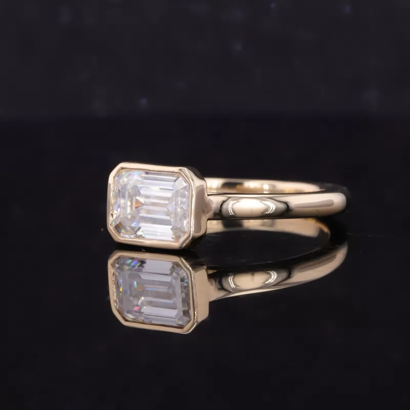 6×8mm Octagon Emerald Cut Moissanite Bezel Set 9K Yellow Gold Solitaire Engagement Ring