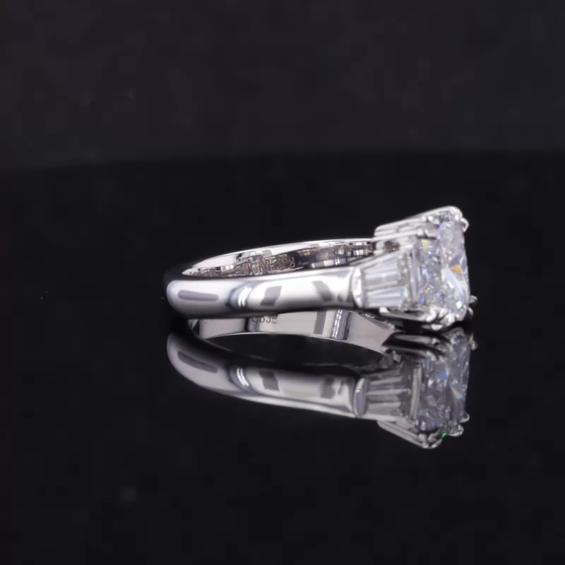 7.58×5.78mm Radiant Cut Lab Grown Diamond With Side Moissanite 18K White Gold Engagement Ring