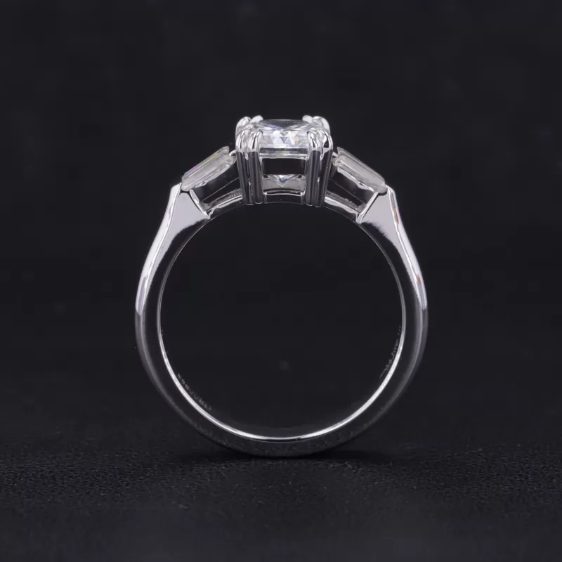 7.58×5.78mm Radiant Cut Lab Grown Diamond With Side Moissanite 18K White Gold Engagement Ring