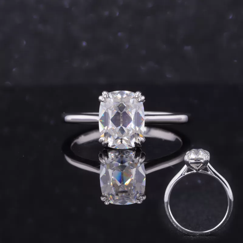 7×9mm Cushion Shape Old Mine Cut Moissanite 10K White Gold Double Prongs Set Solitaire Engagement Ring