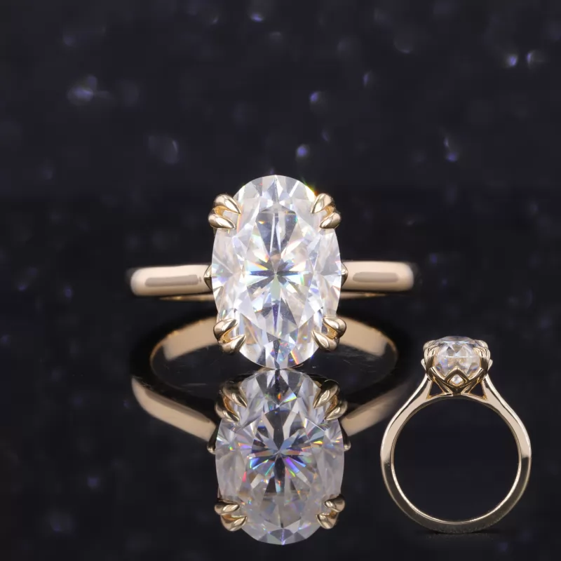 8×12mm Oval Cut Moissanite Basket Set 10K Yellow Gold Solitaire Engagement Ring