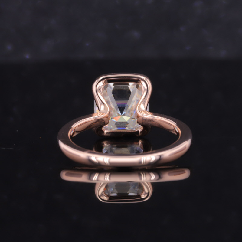 8×8mm Asscher Cut Moissanite Half Bezel Set 10K Rose Gold Solitaire Engagement Ring