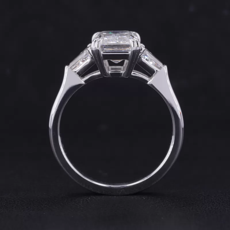 7×9.5mm Octagon Emerald Cut Moissanite With Side Moissanite 14K White Gold Engagement Ring