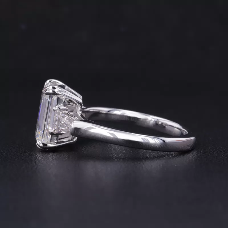 7×9.5mm Octagon Emerald Cut Moissanite With Side Moissanite 14K White Gold Engagement Ring