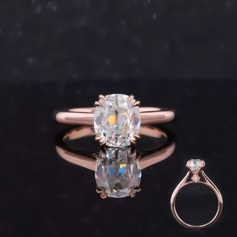 7.5×8.5mm Old Mine Cut Moissanite With Speacial Set 10K Rose Gold Solitaire Engagement Ring