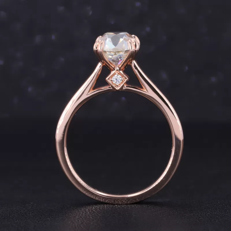 7.5×8.5mm Old Mine Cut Moissanite With Speacial Set 10K Rose Gold Solitaire Engagement Ring