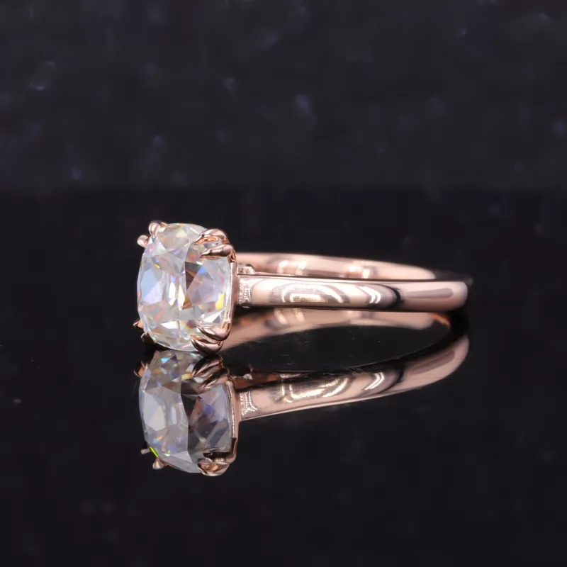 7.5×8.5mm Old Mine Cut Moissanite With Speacial Set 10K Rose Gold Solitaire Engagement Ring
