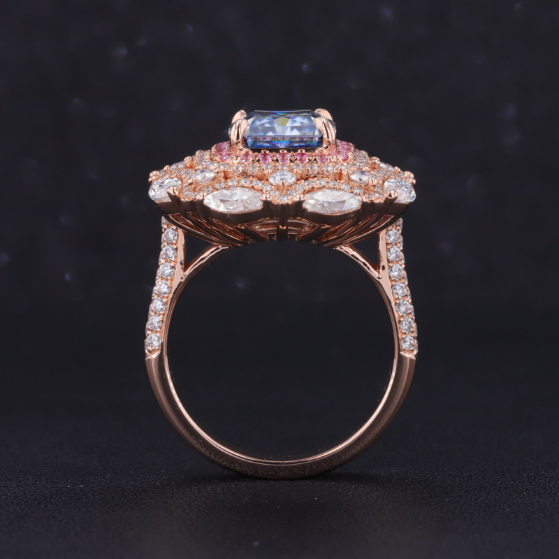 8×8mm Square Octagon Cut Moissanite 10K Rose Gold Halo Engagement Ring