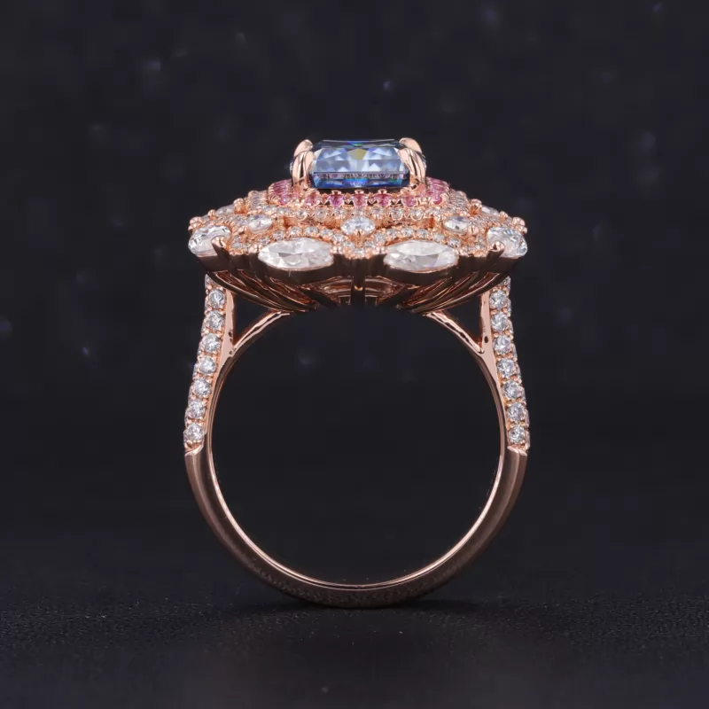 8×8mm Square Octagon Cut Moissanite 10K Rose Gold Halo Engagement Ring