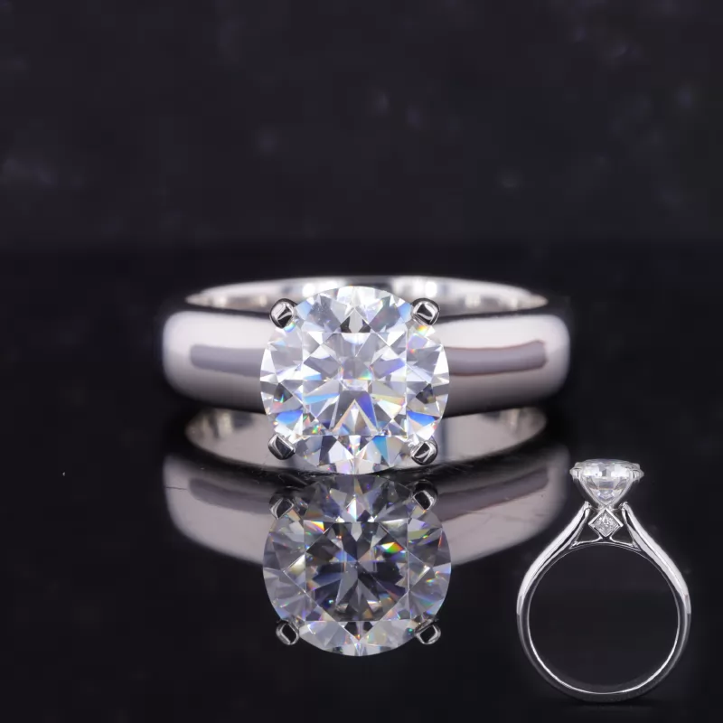 9mm Round Brilliant Cut Moissanite PT950 Wide Band Style Solitaire Engagement Ring