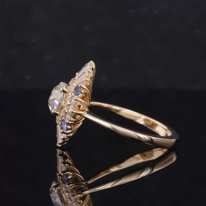 6mm Old European Cut Moissanite 10K Gold Halo Engagement Ring