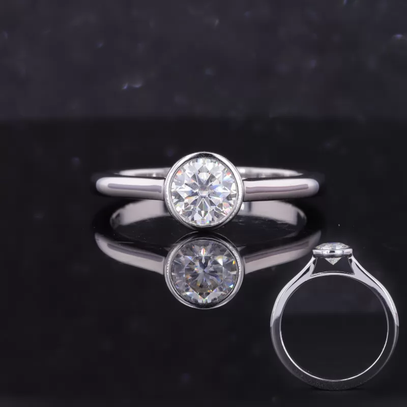 6mm Round Brlliant Cut Moissanite Bezel Set S925 Sterling Silver Solitaire Engagement Ring