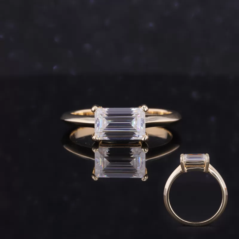 5×8mm Octagon Emerald Cut Moissanite 9K Yellow Gold Solitaire Engagement Ring
