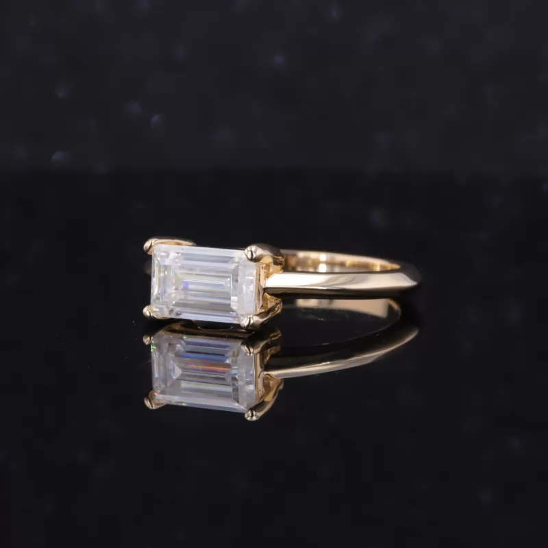 5×8mm Octagon Emerald Cut Moissanite 9K Gold Solitaire Engagement Ring