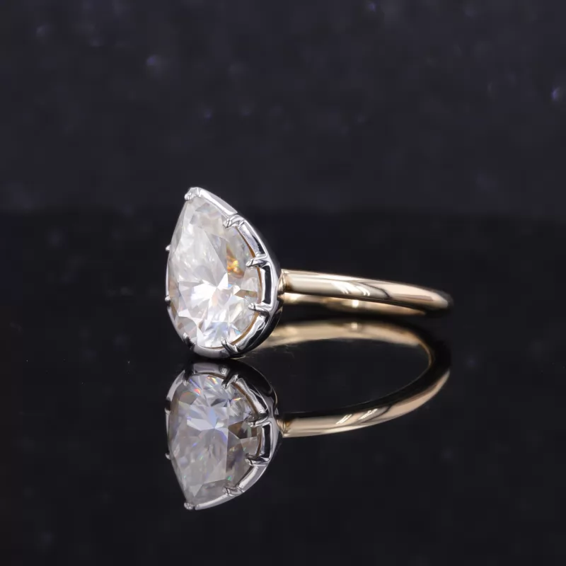 7×11mm Pear Cut Moissanite Bezel Set 14K Gold Solitaire Engagement Ring