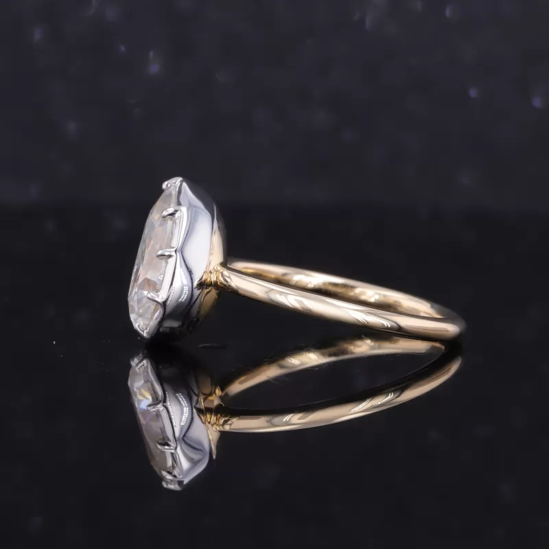 7×11mm Pear Cut Moissanite Bezel Set 14K Gold Solitaire Engagement Ring