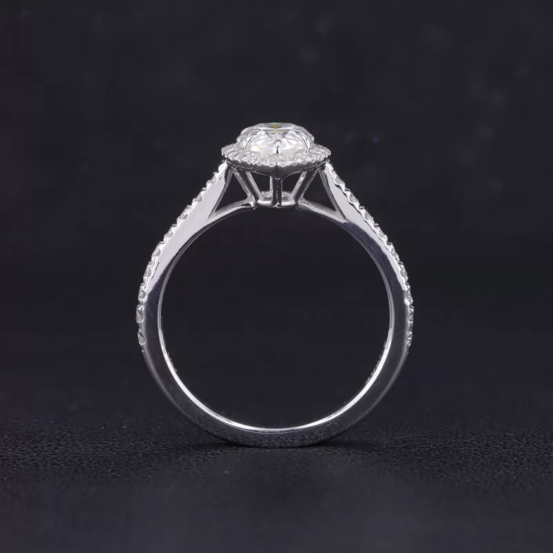 5×8mm Pear Cut Moissanite 14K White Gold Halo Engagement Ring