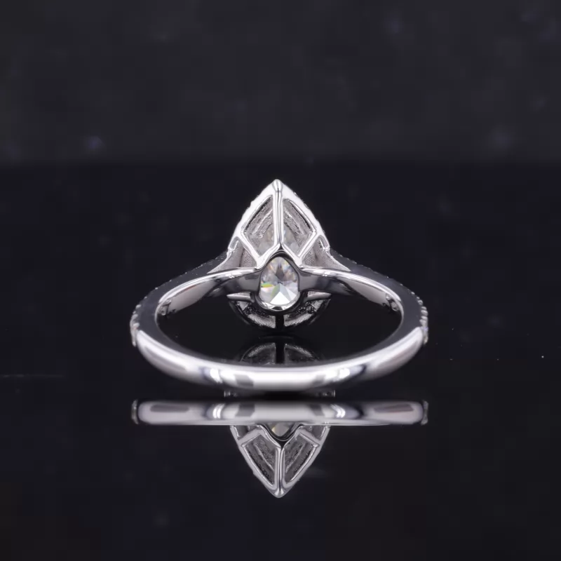5×8mm Pear Cut Moissanite 14K White Gold Halo Engagement Ring