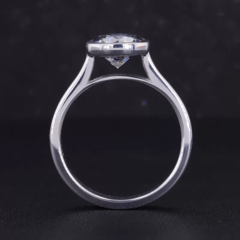 8mm Round Brilliant Cut Grey Color Moissanite Bezel Set Solitaire Engagement Ring