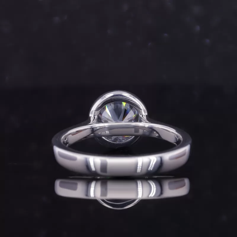 8mm Round Brilliant Cut Grey Color Moissanite Bezel Set Solitaire Engagement Ring
