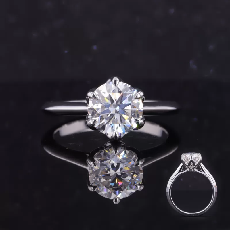 8.93mm Round Brilliant Cut Lab Grown Diamond Flower Basket Set 18K White Gold Solitaire Engagement Ring