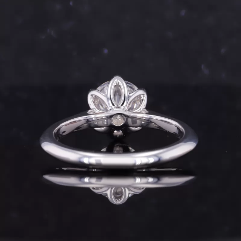 8.93mm Round Brilliant Cut Lab Grown Diamond Flower Basket Set 18K White Gold Solitaire Engagement Ring