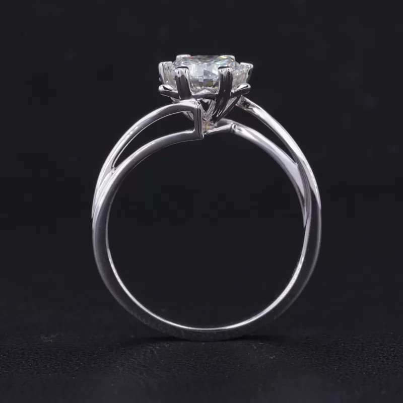 7mm Round Brilliant Cut Moissanite Meander Arrow Style Prongs Set Solitaire Engagement Ring