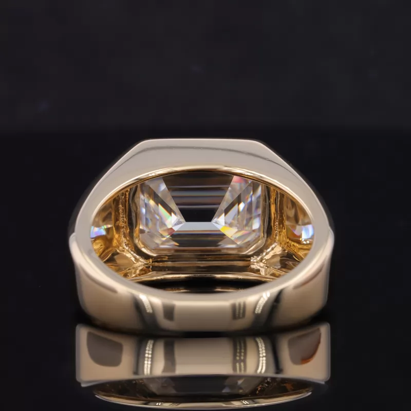 9×11mm Octagon Emerald Cut Moissanite Bezel Set 18K Yellow Gold Solitaire Engagement Men Ring