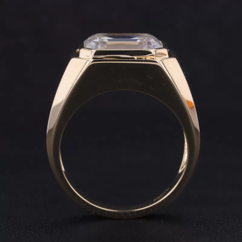 9×11mm Octagon Emerald Cut Moissanite Bezel Set 18K Gold Solitaire Engagement Men Ring
